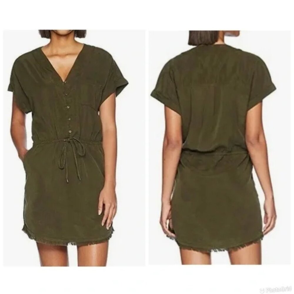 PAIGE Olive Green Short Sleeve Drawstring Shirt Dress